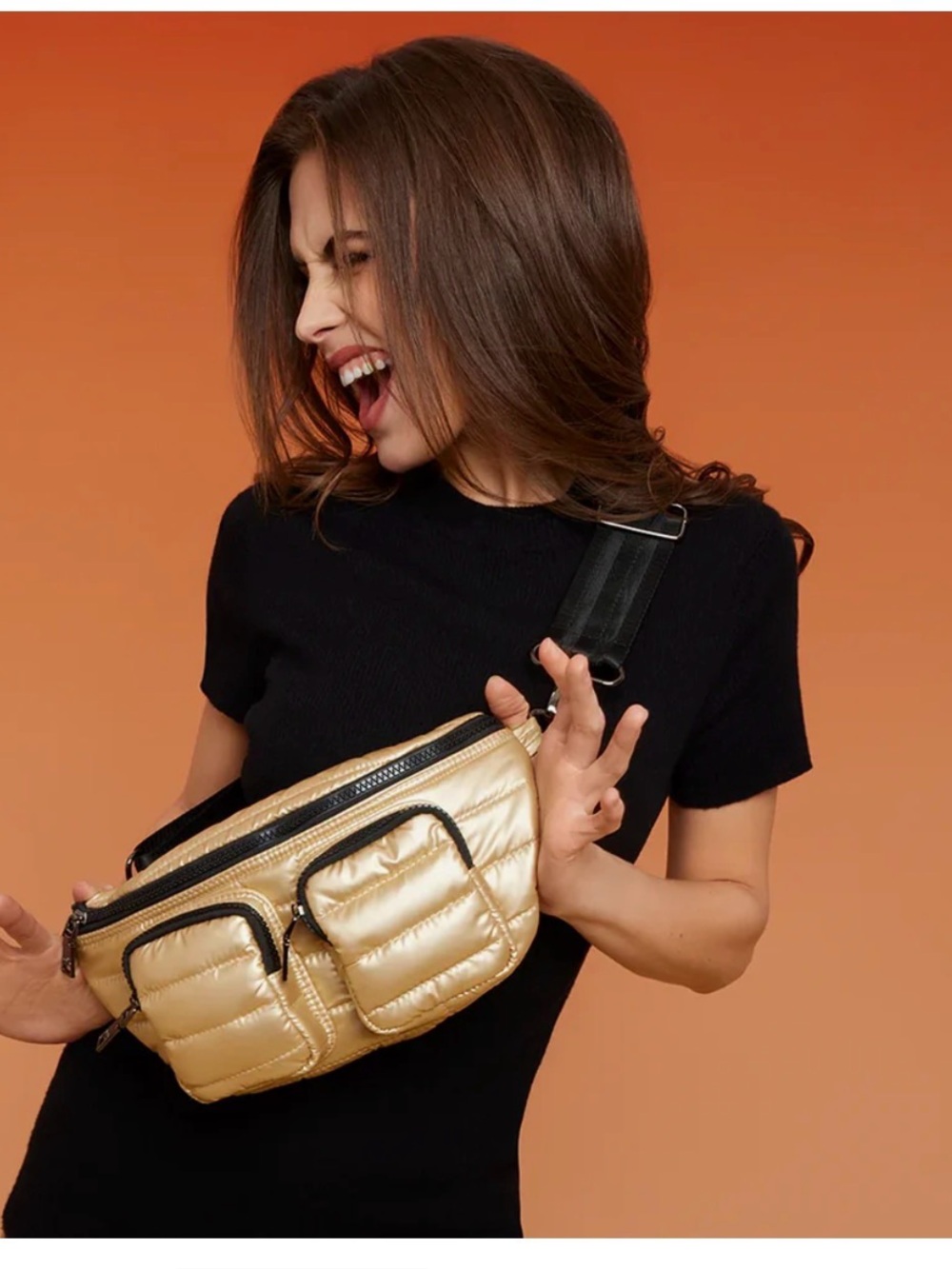 THINK ROYLN Gold Quilted Belt Bag